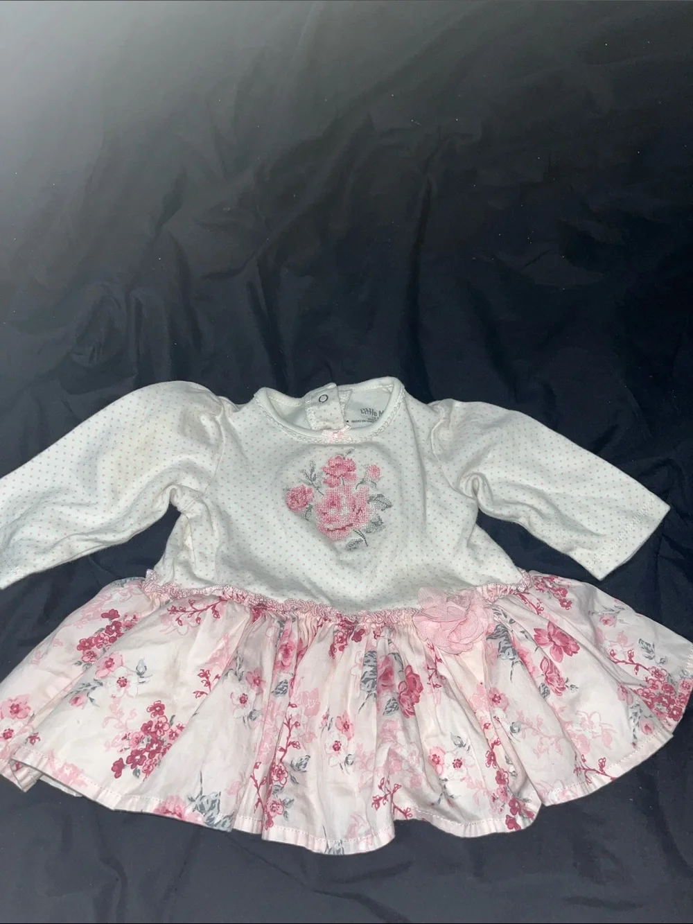 Little Me White and Pink Floral Long-Sleeve Dress